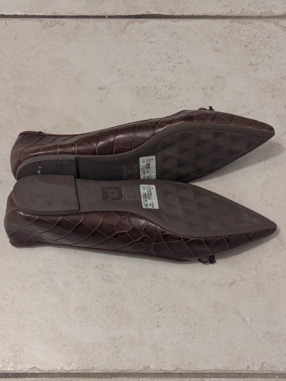 Schutz Dal Black & Brown Croc Embossed Leather Pointed Toe Flats Size 11 B - Picture 7 of 8